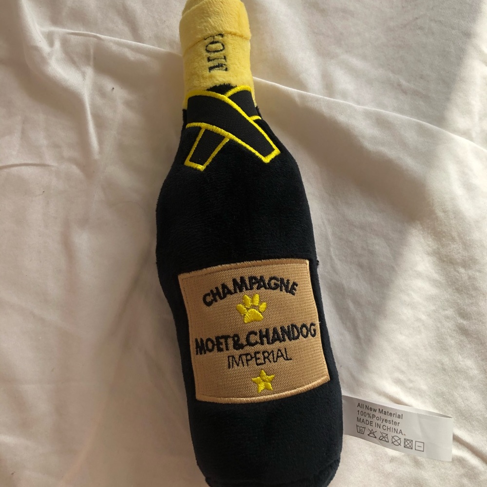 Champagne Moet bottle toy for dogs squeeky